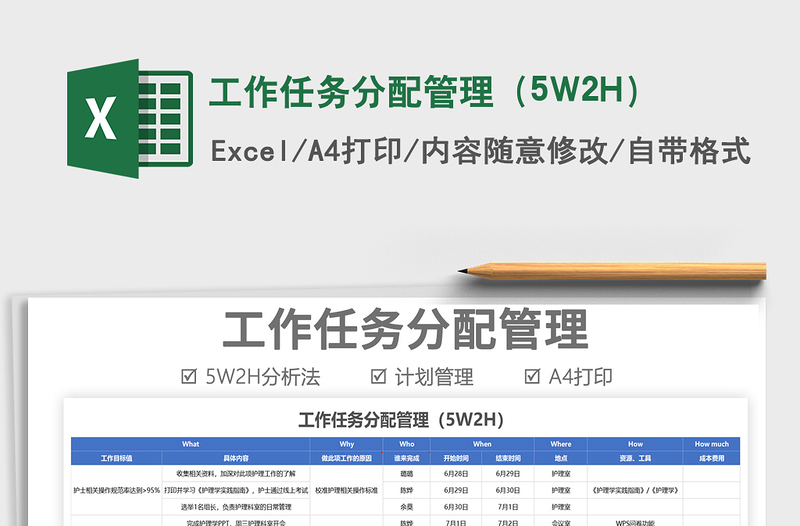 2022工作任务分配管理（5W2H）免费下载