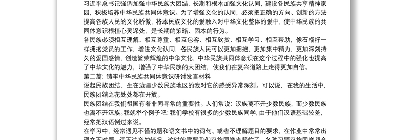 铸牢中华民族共同体意识研讨发言材料集合20篇