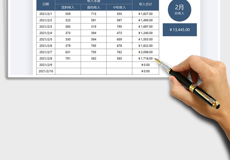 2021年收入日记账月度统计表