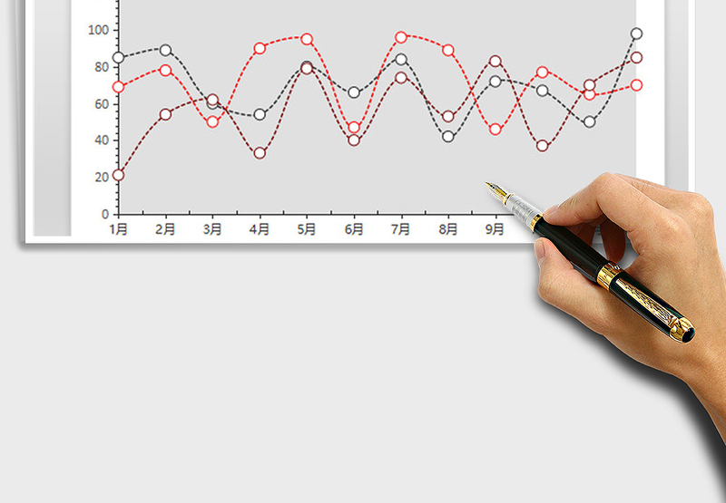 2021年黑红滑珠折线图趋势对比分析图表 财务营销