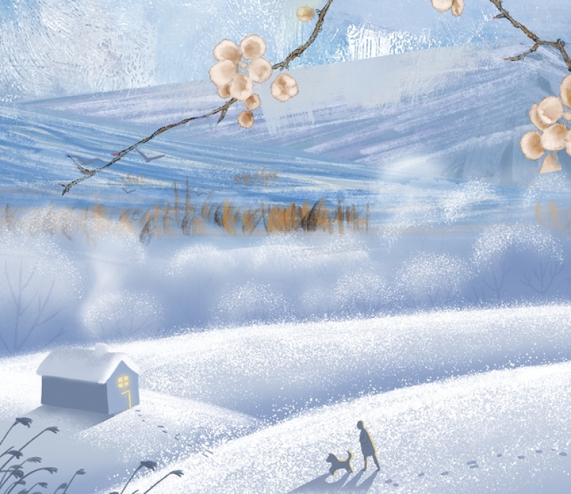 蓝色暖阳温暖温馨二十四节气之立冬海报设计模板图片