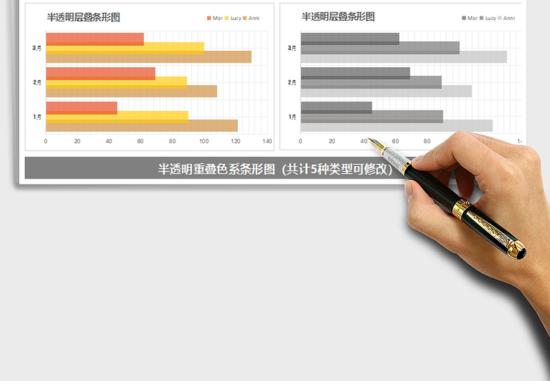 2021年通用条形图 半透明色系重叠 对比分析图表