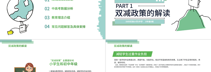 2021双减政策家长说明会PPT清新绿色减轻学生作业负担和压减学科类校外培训机构家长会沟通模板