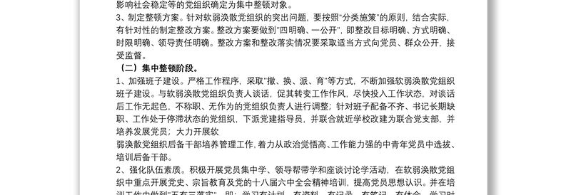 2021软弱涣散基层党组织整顿方案范文