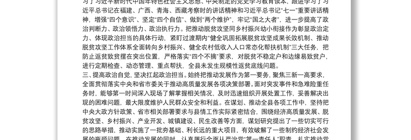 X县委书记政治素质考察自评材料