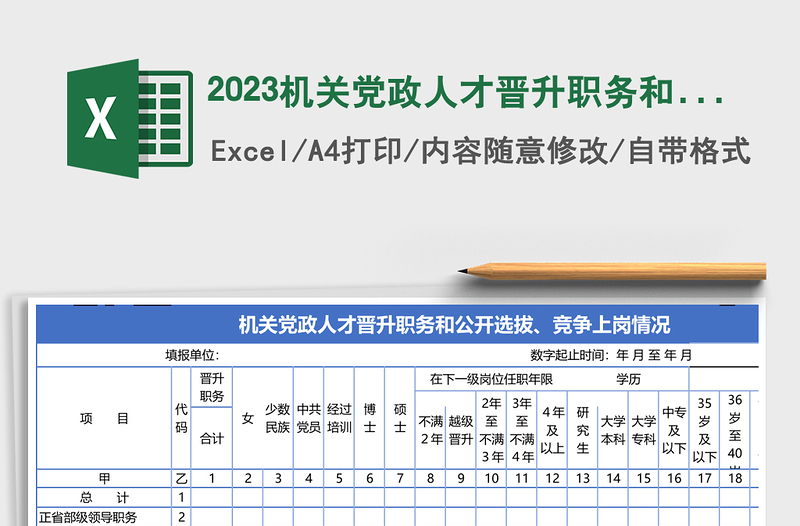 2023机关党政人才晋升职务和公开选拔、竞争上岗情况登记表