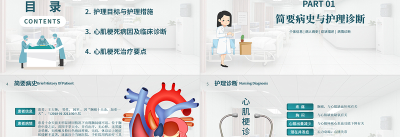 2022急性心梗心脏病护理查房PPT清新插画风护理查房通用PPT