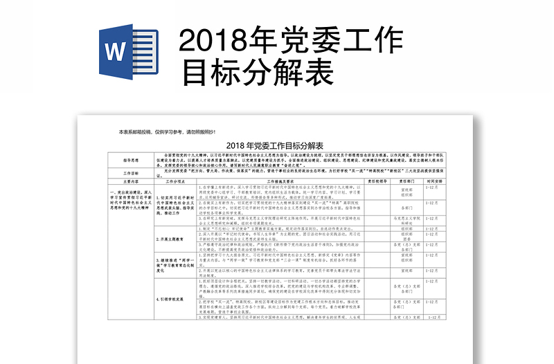 2018年党委工作目标分解表