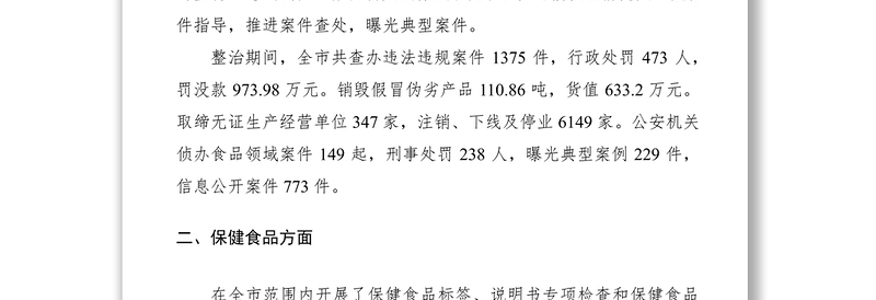 2021整治食品安全问题联合行动总结汇报