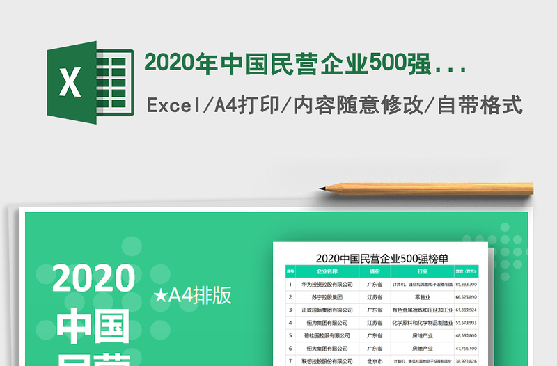 2020年中国民营企业500强榜单-可打印编辑