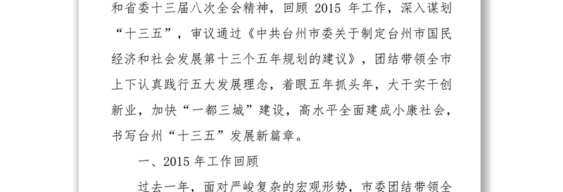 王昌荣在中国共产党台州市第四届代表大会第五次会议上的报告