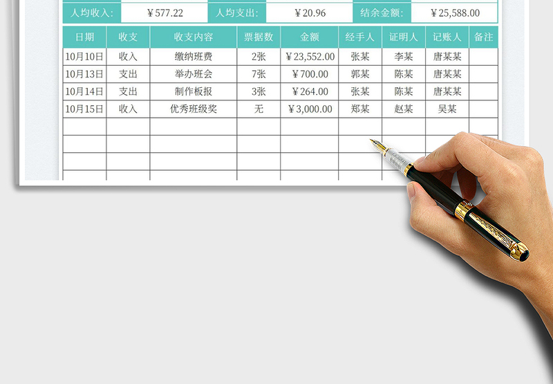 学校班级班费收支明细统计表