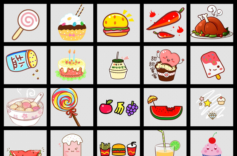 卡通弹幕素材字幕手势吃的食物水果面包-含多个ppt元素