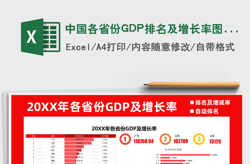 2021中国各省份GDP排名及增长率图表免费下载