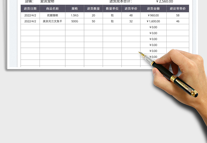 2023宠物店进货成本统计表免费下载