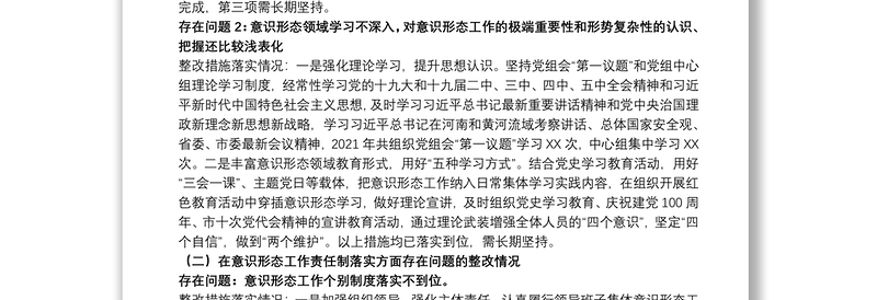 关于市委2021年全市意识形态领域通报问题的整改报告