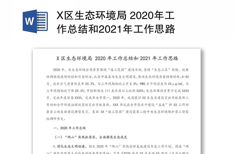 X区生态环境局 2020年工作总结和2021年工作思路