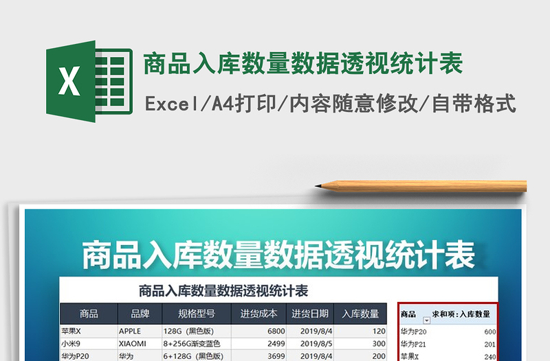 2021年商品入库数量数据透视统计表