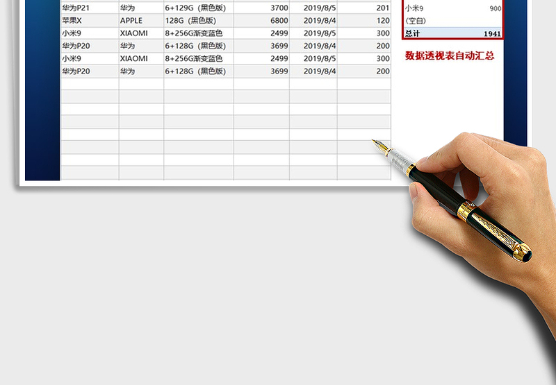 2021年商品入库数量数据透视统计表