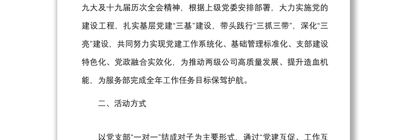 开展党支部一对一党建结对子活动实施方案范文