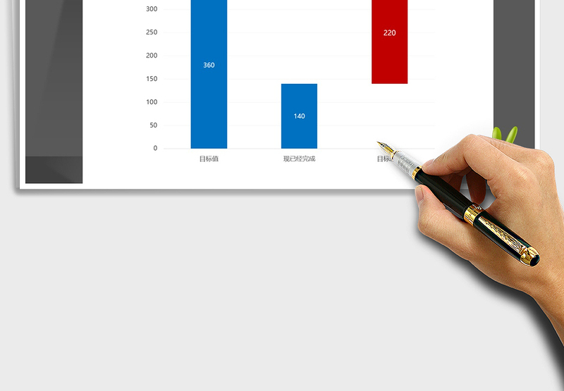 2021年创意柱形图分析目标和完成度及差额