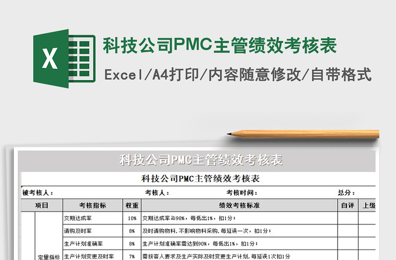 2022科技公司PMC主管绩效考核表免费下载