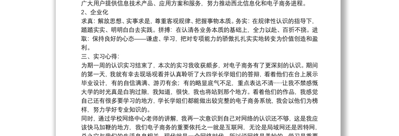 电子商务专业实习报告范文4篇