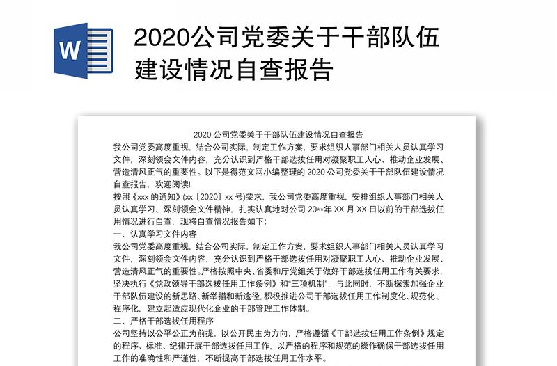 2020公司党委关于干部队伍建设情况自查报告