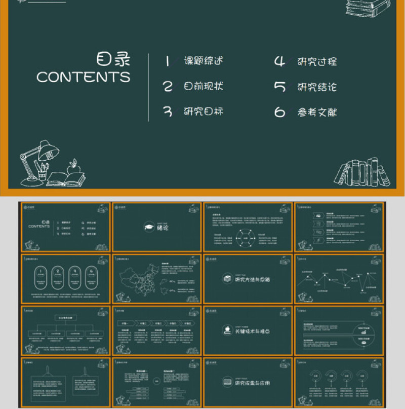 黑板主题粉笔字论文答辩ppt模板