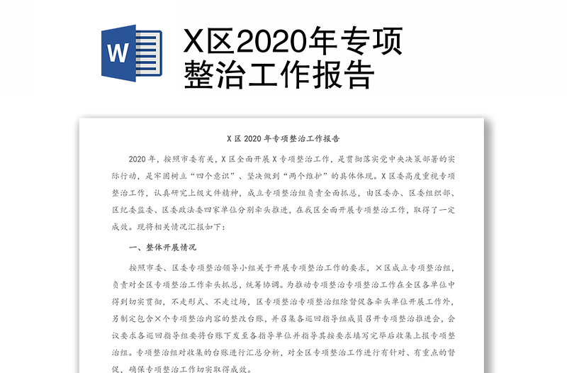 X区2020年专项整治工作报告