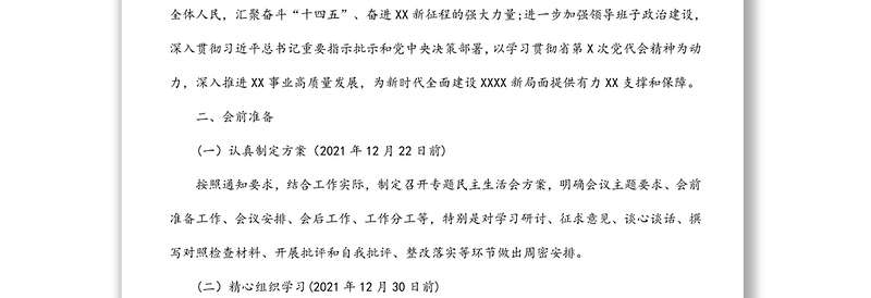 中共X省XX党组党史学习教育五个带头专题民主生活会方案