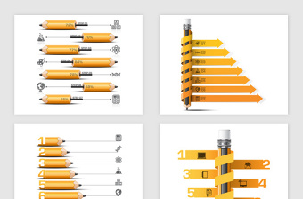 8款矢量铅笔ppt信息图表素材-含多个ppt元素