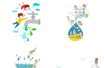 卡通人物png图片节约用水广告元素-含多个ppt元素