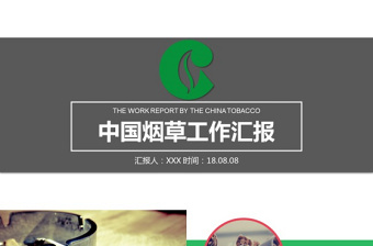 绿灰配色扁平化大气中国烟草行业工作汇报ppt模板