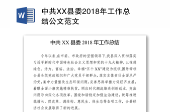 中共XX县委2018年工作总结公文范文