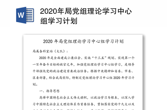 2020年局党组理论学习中心组学习计划