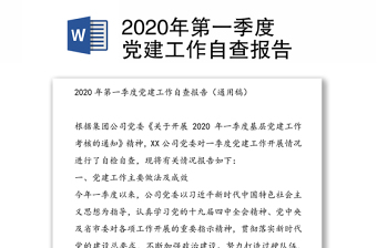 2020年第一季度党建工作自查报告