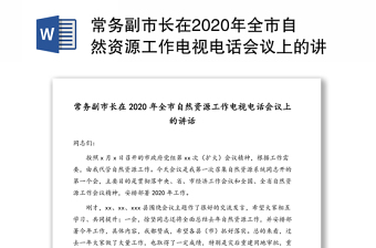 常务副市长在2020年全市自然资源工作电视电话会议上的讲话