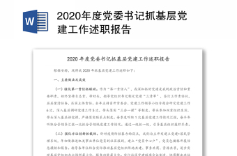 2020年度党委书记抓基层党建工作述职报告