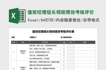 值班经理组长领班绩效考核评价Excel表格