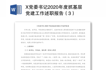 X党委书记2020年度抓基层党建工作述职报告（3）