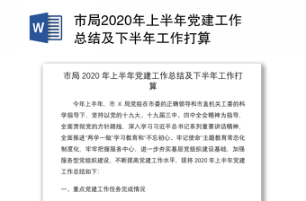 市局2020年上半年党建工作总结及下半年工作打算