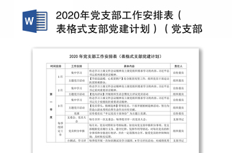 2020年党支部工作安排表（表格式支部党建计划）（党支部计划）