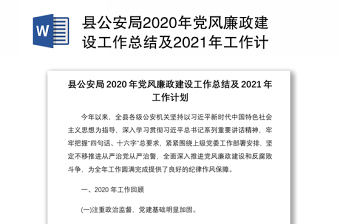 县公安局2020年党风廉政建设工作总结及2021年工作计划