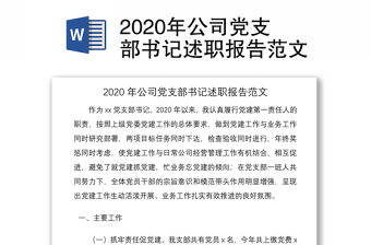 2020年公司党支部书记述职报告范文