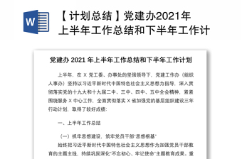 【计划总结】党建办2021年上半年工作总结和下半年工作计划