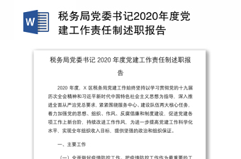 税务局党委书记2020年度党建工作责任制述职报告