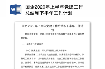 国企2020年上半年党建工作总结和下半年工作计划