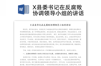 x县委书记在反腐败协调领导小组的讲话