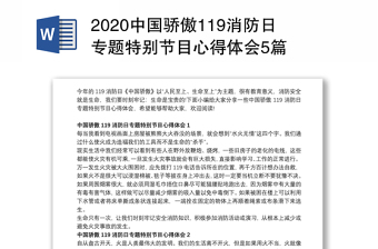 2020中国骄傲119消防日专题特别节目心得体会5篇